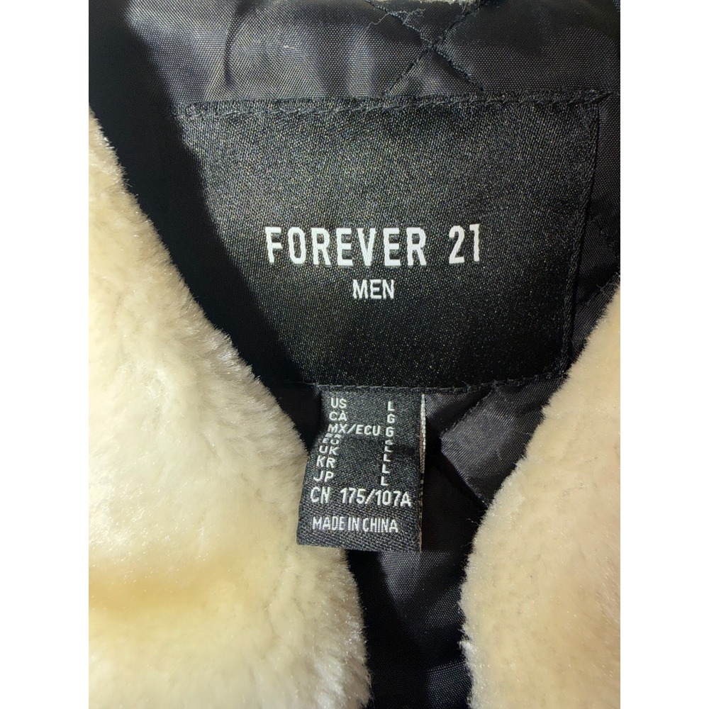 Forever 21 Men Red Black Buffalo Plaid Faux Shearling Collar Zip Jacket Large - Picture 4 of 5